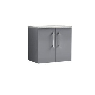 Balterley Bramshall 600mm Wall Hung 2 Door Vanity Unit With Laminate Worktop For Compact Modern Bathroom Storage - Satin Grey - image 1