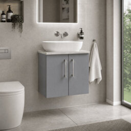 Balterley Bramshall 600mm Wall Hung 2 Door Vanity Unit With Laminate Worktop For Compact Modern Bathroom Storage - Satin Grey - thumbnail 4