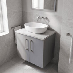 Balterley Bramshall 600mm Wall Hung 2 Door Vanity Unit With Laminate Worktop For Compact Modern Bathroom Storage - Satin Grey - thumbnail 3