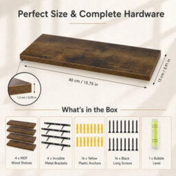 Brown 4Pcs Wall Display Shelves - thumbnail 2