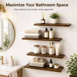 Brown 4Pcs Wall Display Shelves - thumbnail 3