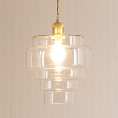 Valuelights Lane Clear Glass 5 Tier Layered Easy Fit Ceiling Lamp Shade With Bulb (D)23.5Cm - image 1