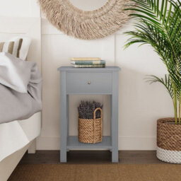 Urbn-Living Urbnliving 60Cm Height Grey Wooden 1-Drawer Bedside Sofa Side End Table X-Frame Nightstand With Storage Shelf