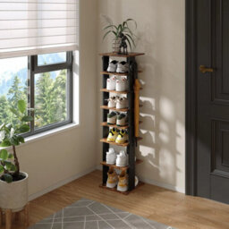 8 Tiers Wooden Slim Tall Shoe Rack Storage Cabinet Space Saving - thumbnail 3