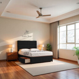 Knight Sleep York Black Plush 5Ft Divan Bed Frame No Drawers With Upholstered Headboard - King