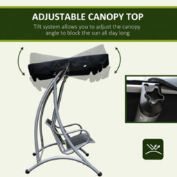 Outsunny 3 Seat Metal Fabric Backyard Balcony Patio Swing Chair With Canopy Top - thumbnail 4