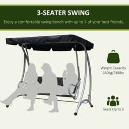 Outsunny 3 Seat Metal Fabric Backyard Balcony Patio Swing Chair With Canopy Top - thumbnail 7