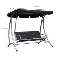 Outsunny 3 Seat Metal Fabric Backyard Balcony Patio Swing Chair With Canopy Top - thumbnail 3