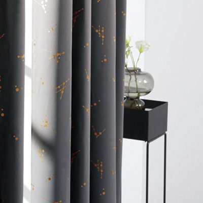 Deconovo Blackout Eyelet Curtains, Gold Printed Constellation Nursery Curtains For Living Room, 46 X 90 Inch, Light Grey, 2 Panels - image 1