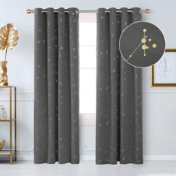Deconovo Blackout Eyelet Curtains, Gold Printed Constellation Nursery Curtains For Living Room, 46 X 90 Inch, Light Grey, 2 Panels - thumbnail 4