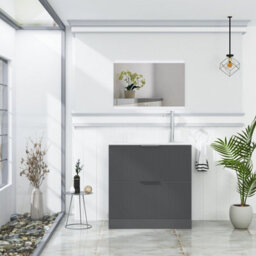 Royal Bathrooms Evora 800mm Graphite Grey Fluted Floor Standing Vanity Unit 2 Drawer With Carrara White Undrilled Worktop - thumbnail 2