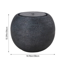 Water Feature Stone Sphere Globe Bowl Solar Gray Fountain Led Lights Outdoor - thumbnail 2