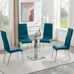 Furniture in Fashion Hartley Clear Glass Dining Table With 4 Dora Teal Chairs - thumbnail 1