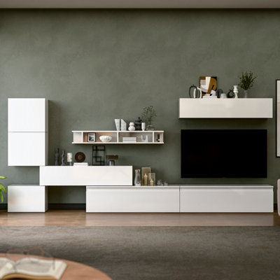 Decorotika Lund Moduler Modern Tv Unit Wall Mount Customizable Layout High Gloss White - image 1