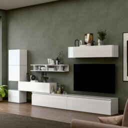 Decorotika Lund Moduler Modern Tv Unit Wall Mount Customizable Layout High Gloss White - thumbnail 2