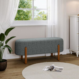 Living And Home Contemporary Grey Fabric Upholstered Hallway Bench Bed End Bench With Wood Legs