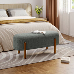 Living And Home Contemporary Grey Fabric Upholstered Hallway Bench Bed End Bench With Wood Legs - thumbnail 2