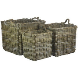 Red Hamper Ra008 Set Of 3 Square Grey Rattan Log Baskets