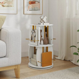2 Tier Rotating Bookshelf Tower Spinning Bookcase With Display Stands - thumbnail 3