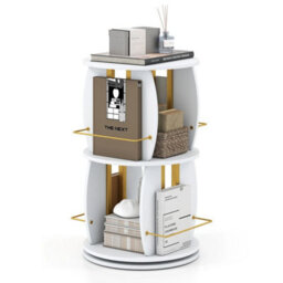 2 Tier Rotating Bookshelf Tower Spinning Bookcase With Display Stands - thumbnail 1