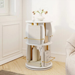 2 Tier Rotating Bookshelf Tower Spinning Bookcase With Display Stands - thumbnail 4