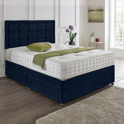 Dining Tables Dallas Matching Headboard Divan Set, 2 Drawer On Same Side With Sprung 1500 Comfort Mattress - Chenille Indigo - Double - image 1