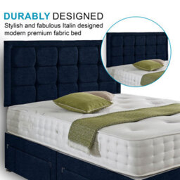 Dining Tables Dallas Matching Headboard Divan Set, 2 Drawer On Same Side With Sprung 1500 Comfort Mattress - Chenille Indigo - Double - thumbnail 3