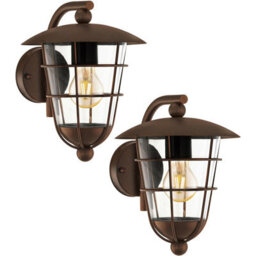 2 Pack Ip44 Outdoor Brown Fisherman Lanterns - 60W E27 Porch Lamps