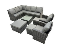 Fimous 11 Seat Poly Rattan Outdoor Patio Coffee Table Corner Sofa Set With 3 Stools 2 Chairs For Garden Backyard Dark Grey Mixed - thumbnail 2