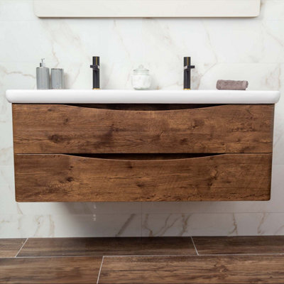 Plum&clay Eden Redwood Wall Hung Vanity Unit With Round Resin Basin (W)1240mm - image 1