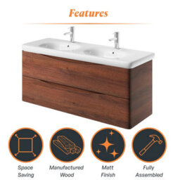 Plum&clay Eden Redwood Wall Hung Vanity Unit With Round Resin Basin (W)1240mm - thumbnail 8