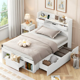 Matteo Single Daybed Frame 3Ft With Usb Port, Drawers & Storage In White - thumbnail 1