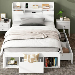 Matteo Single Daybed Frame 3Ft With Usb Port, Drawers & Storage In White - thumbnail 5