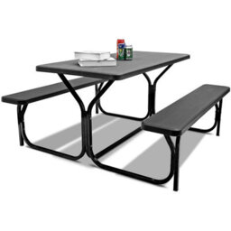 Gainoom Black Picnic Table & Bench Set Outdoor Picnic Table Bench Set Camping Table Set - thumbnail 8