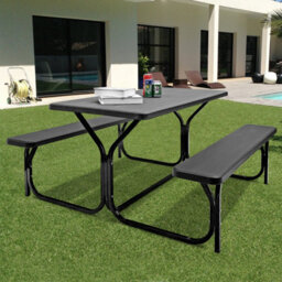 Gainoom Black Picnic Table & Bench Set Outdoor Picnic Table Bench Set Camping Table Set - thumbnail 9