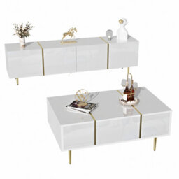 Btm High Gloss White Tv Cabinet And Coffee Table Set Modern Minimalist Living Room Furniture Combo - thumbnail 9