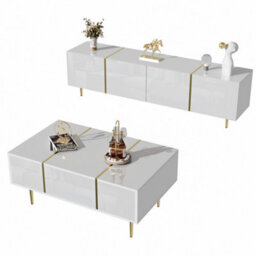 Btm High Gloss White Tv Cabinet And Coffee Table Set Modern Minimalist Living Room Furniture Combo - thumbnail 8