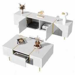 Btm High Gloss White Tv Cabinet And Coffee Table Set Modern Minimalist Living Room Furniture Combo