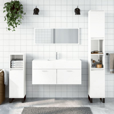 Berkfield Bathroom Cabinet With Mirror High Gloss White Engineered Wood - image 1