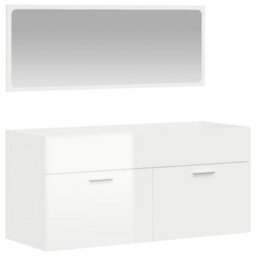 Berkfield Bathroom Cabinet With Mirror High Gloss White Engineered Wood - thumbnail 2