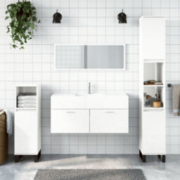 Berkfield Bathroom Cabinet With Mirror High Gloss White Engineered Wood - thumbnail 1