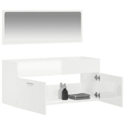 Berkfield Bathroom Cabinet With Mirror High Gloss White Engineered Wood - thumbnail 3