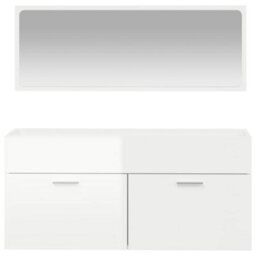 Berkfield Bathroom Cabinet With Mirror High Gloss White Engineered Wood - thumbnail 5
