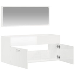 Berkfield Bathroom Cabinet With Mirror High Gloss White Engineered Wood - thumbnail 4