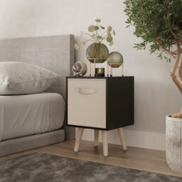 Urbn-Living Urbnliving 51Cm Height Black Wooden Cube Storage Bookcase Beige Inserts Scandinavian Pine Legs