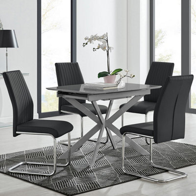 Furniturebox Uk Lira 100Cm Grey Metal Extending Dining Table & 4 Black Lorenzo Chairs - image 1