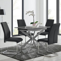 Furniturebox Uk Lira 100Cm Grey Metal Extending Dining Table & 4 Black Lorenzo Chairs - thumbnail 1