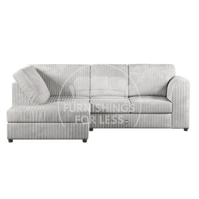 Furnishings For Less UK Luxor Silver Jumbo Cord 4 Seater Corner Sofa Left Hand Facing - Full Back - image 1