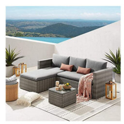 Evre Grey Malibu Rattan 3 Seater Garden Furniture Set Garden Corner Sofa & Coffee Table Patio Outdoor - Inc Weekend Delivery - thumbnail 2