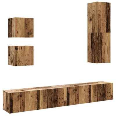 Berkfield Classic 5 Piece Tv Cabinet Set Wall-Mounted Old Wood Engineered Wood